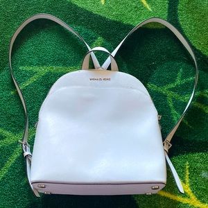Michael Kors White Leather Backpack with Single Zipper Multiple Pockets